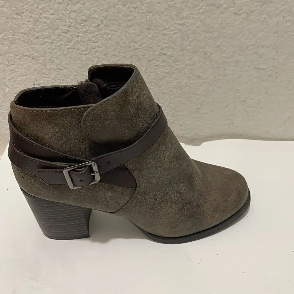 Soda Brown Buckle Bootie With Thick Heel size 11